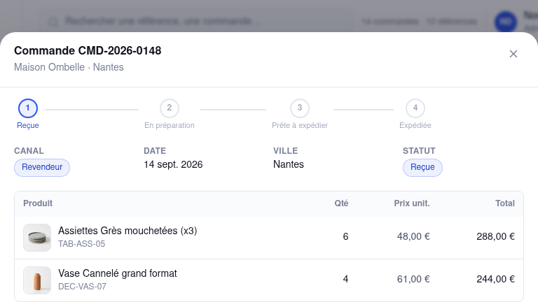 Suivi de commande en stepper visuel