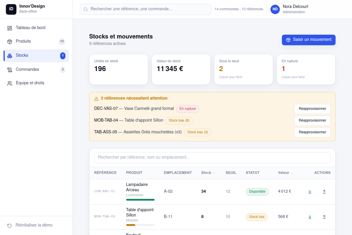 Stocks et mouvements, alertes de seuil
