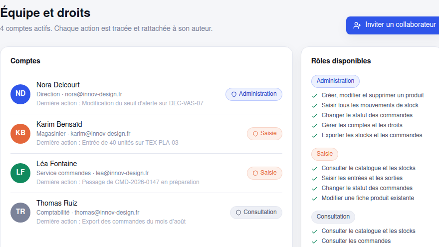 Droits par rôle et traçabilité