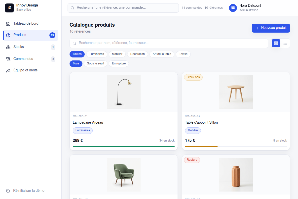 Catalogue produits en vue grille