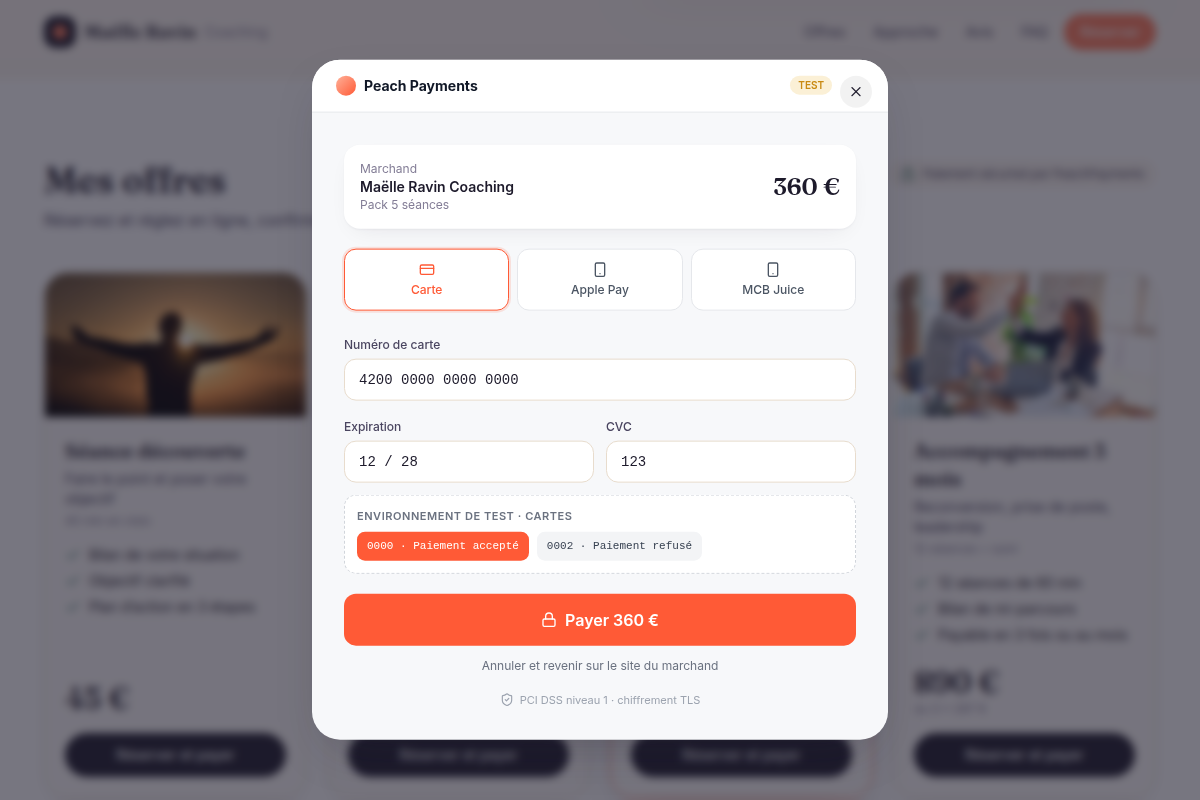 Page de paiement hébergée PeachPayments