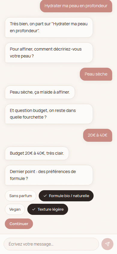Préférences de formule sélectionnées