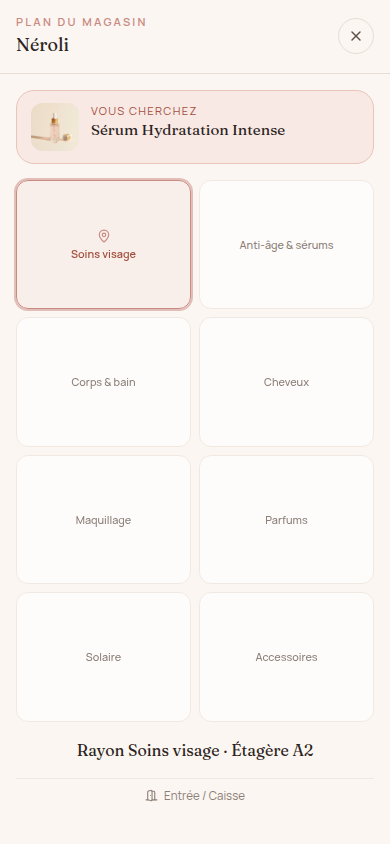 Plan du magasin avec rayon localisé