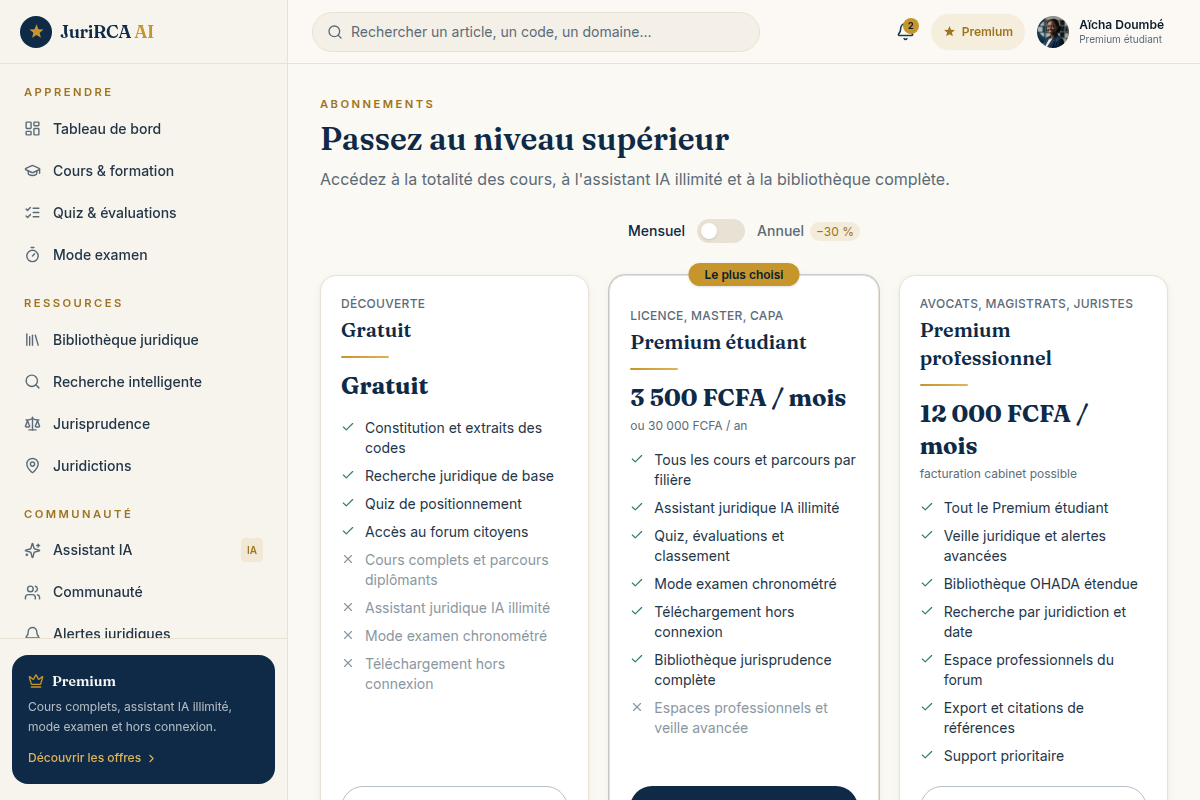 Offres freemium et Premium en FCFA