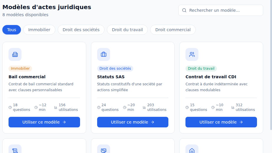 Bibliothèque de modèles filtrable