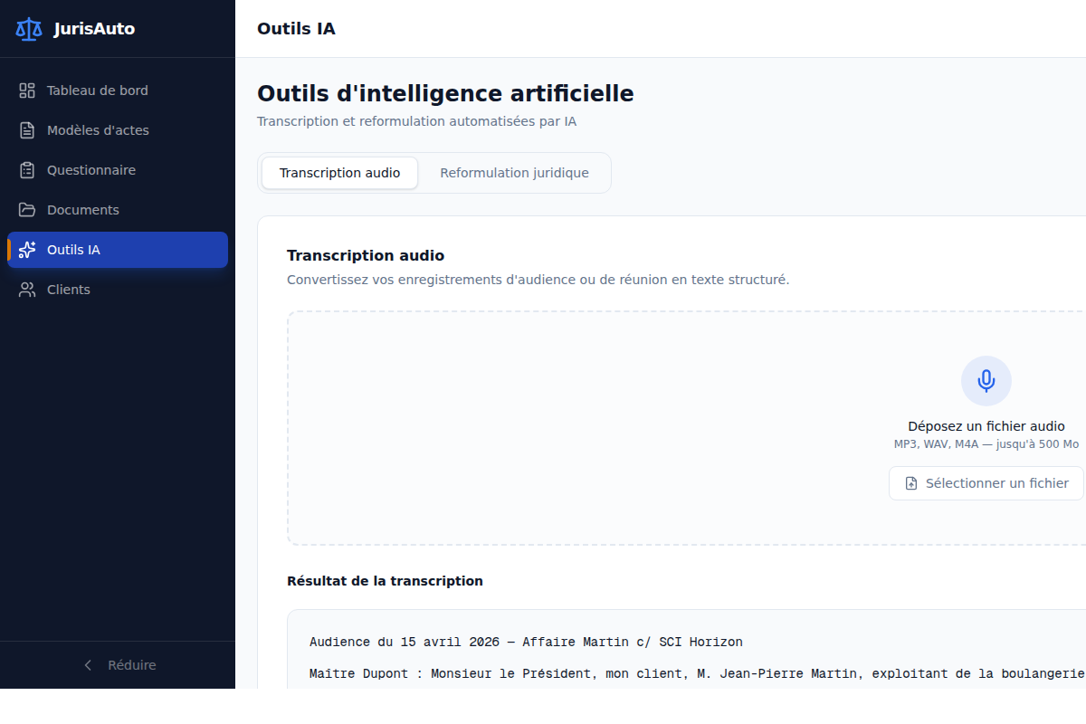 Transcription d'audience par IA