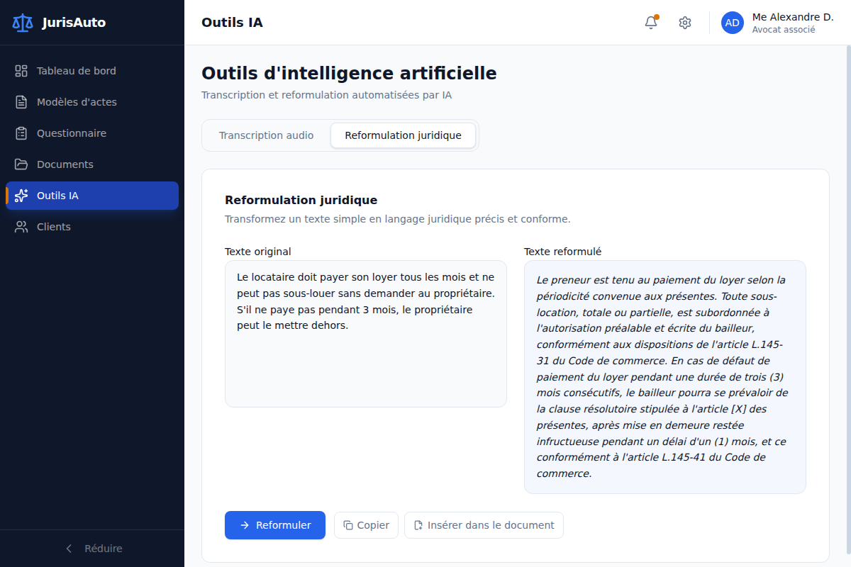 Reformulation en langage juridique