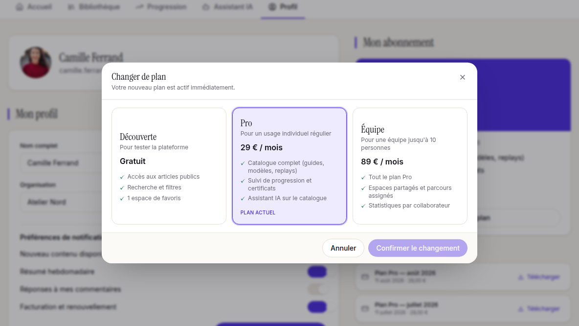 Comparatif de plans dans le contexte