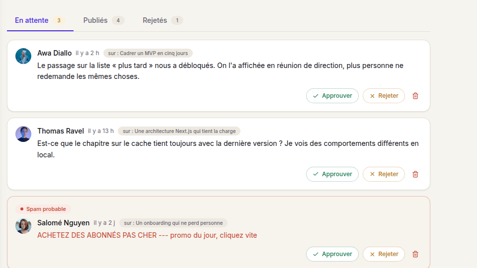 Détection de spam avant publication