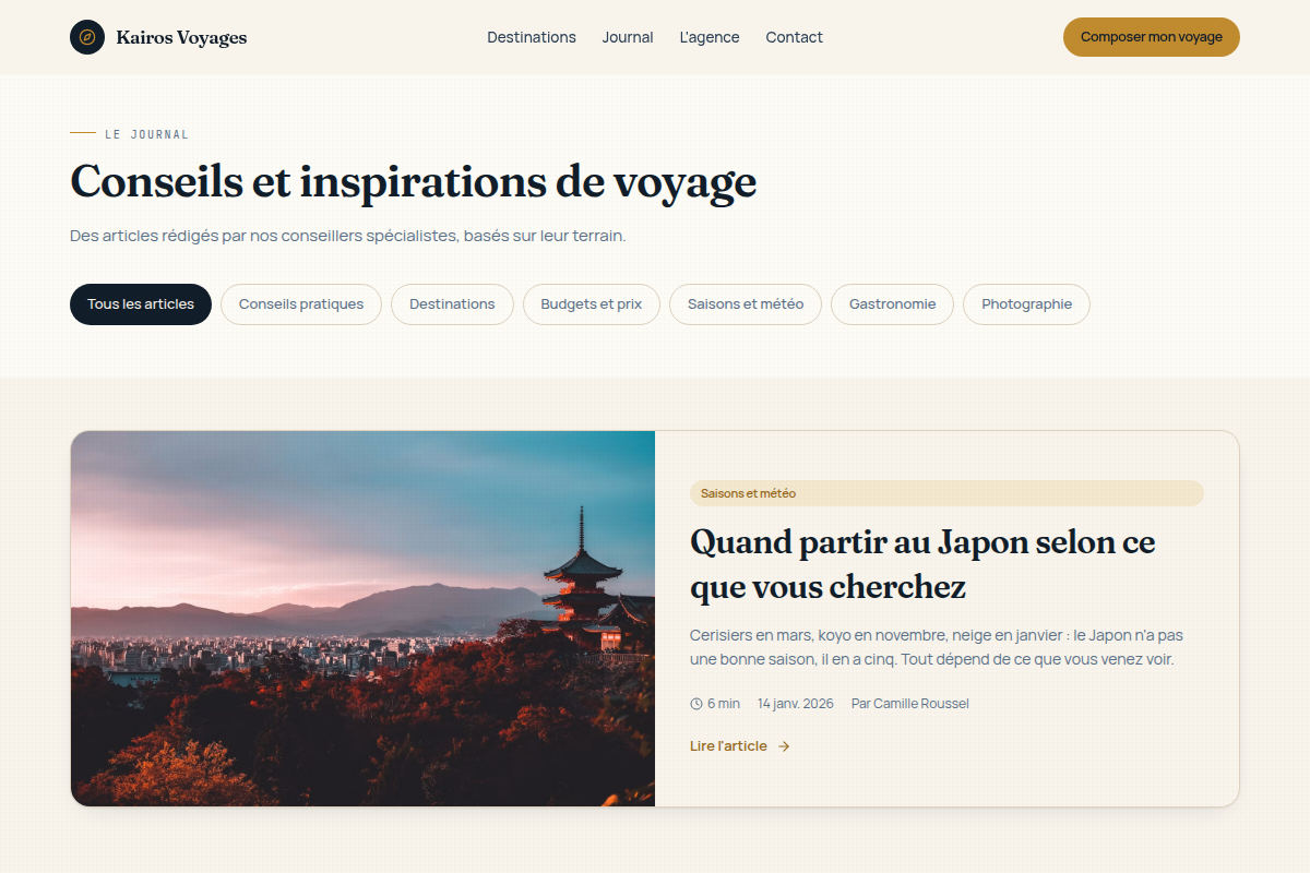 Journal : articles SEO par destination
