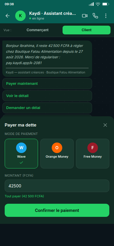 Paiement par Wave, Orange Money ou Free Money