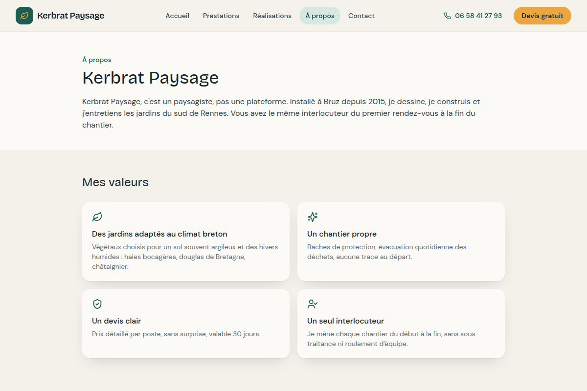Page à propos de l'artisan