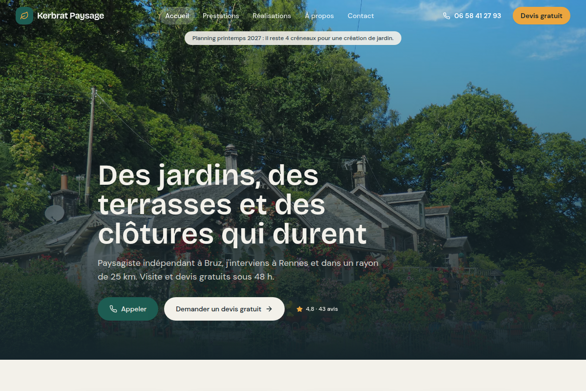 Page d'accueil du site vitrine