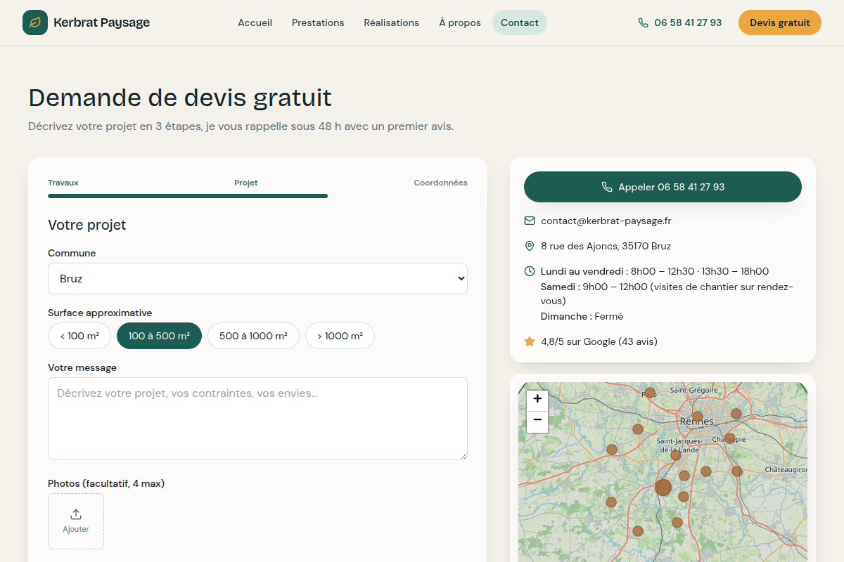 Parcours de devis guidé en plusieurs étapes