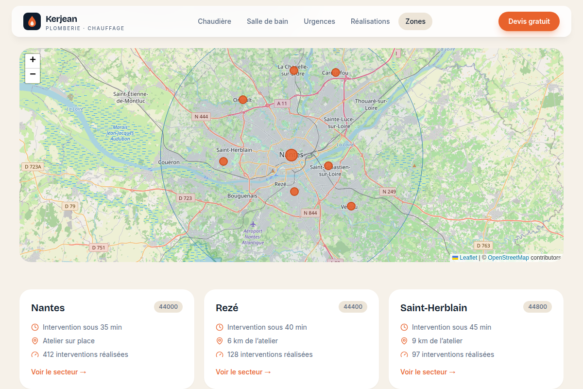 Carte des zones d'intervention