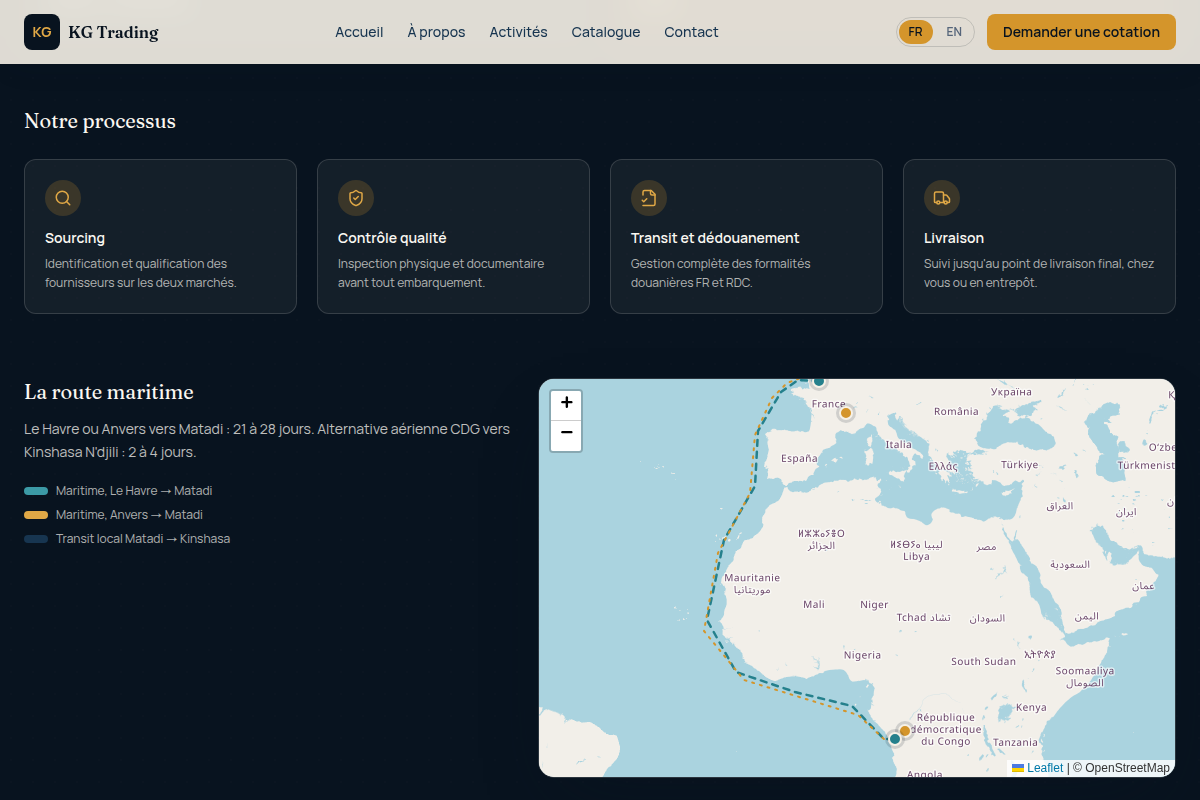 Processus en 4 étapes et route maritime vers Matadi