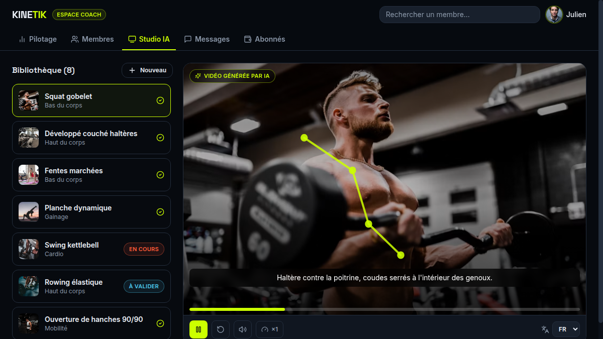 Vidéos d'exercice générées par IA