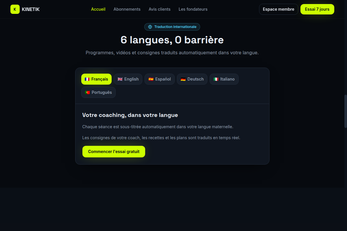 Vidéos d'exercices IA, sous-titres 6 langues