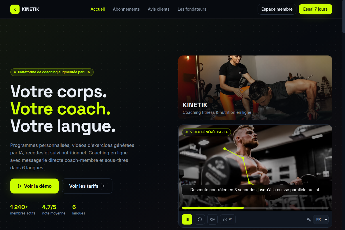 Accueil : coaching sportif propulsé par l'IA