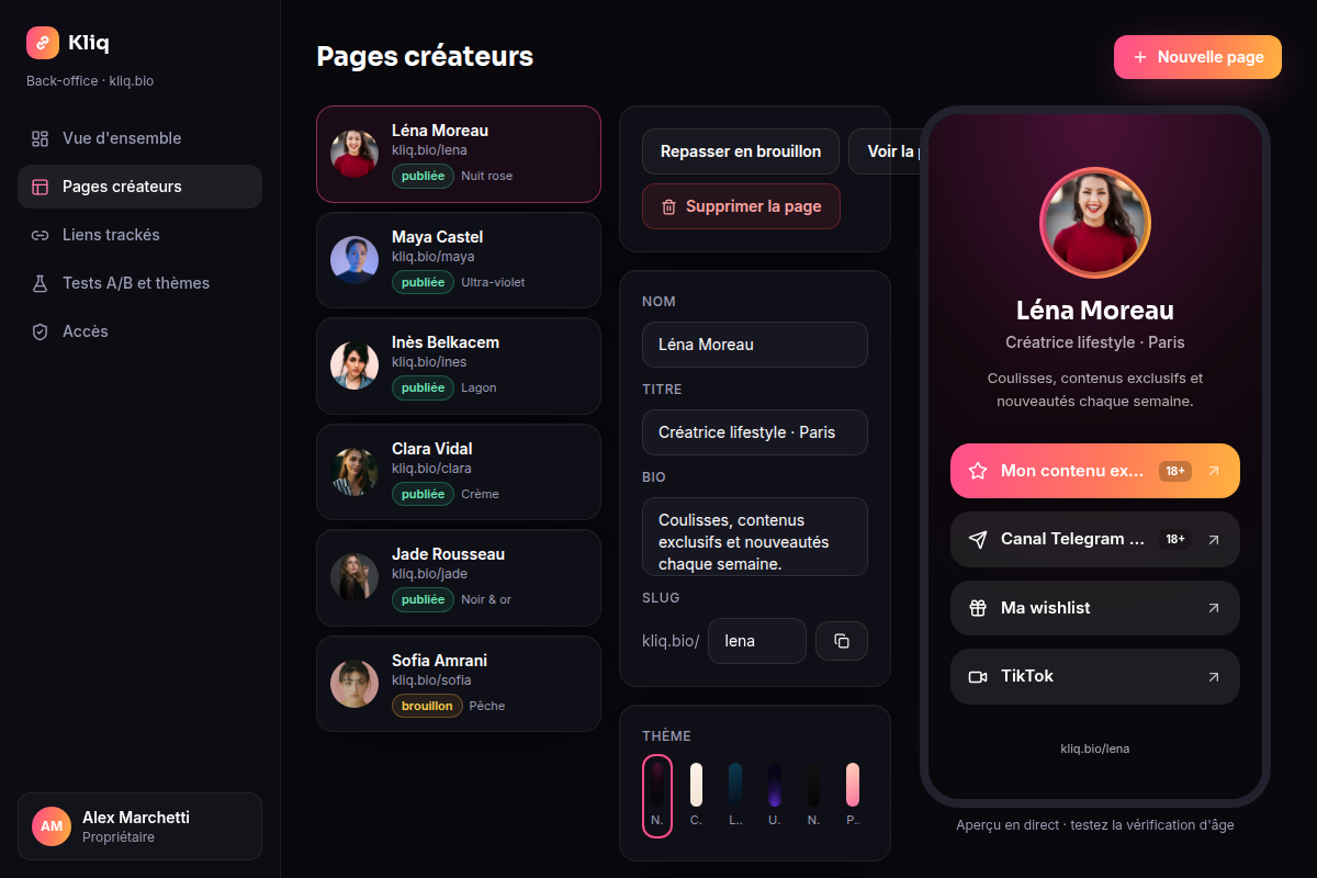 Édition d'une page créateur