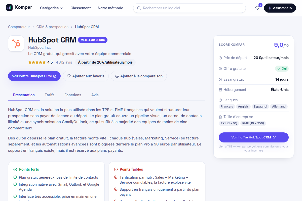 Fiche produit détaillée avec score et plans