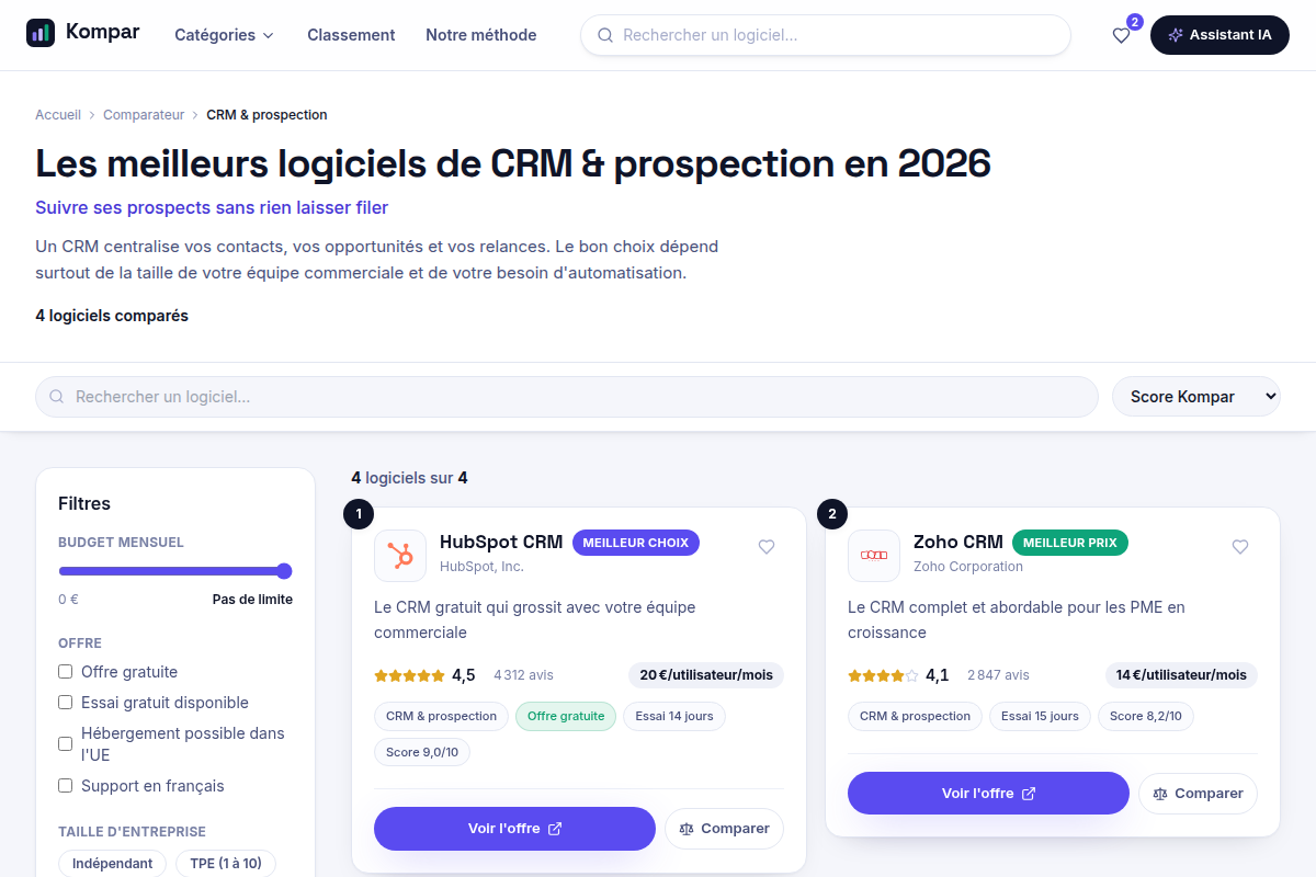Filtres et liste de logiciels par catégorie