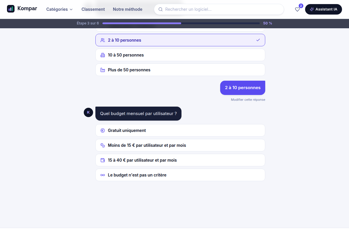 Questionnaire conversationnel de l'assistant