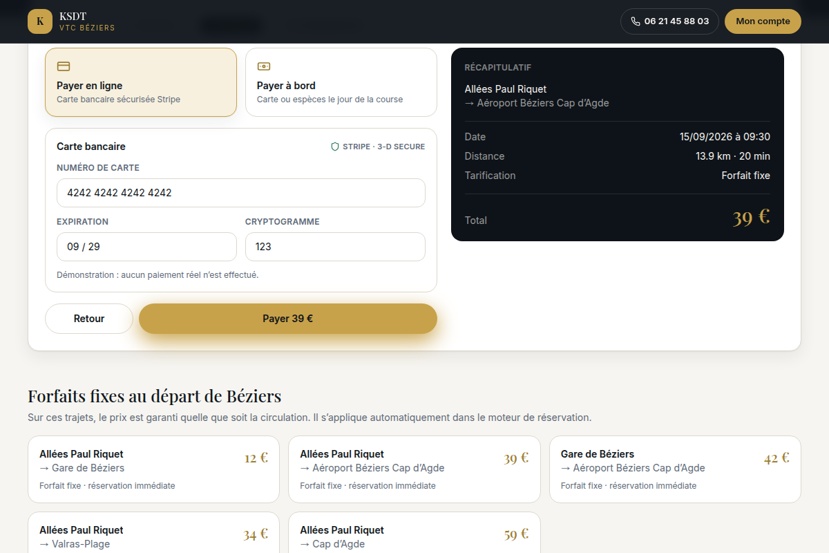 Paiement en ligne ou à bord
