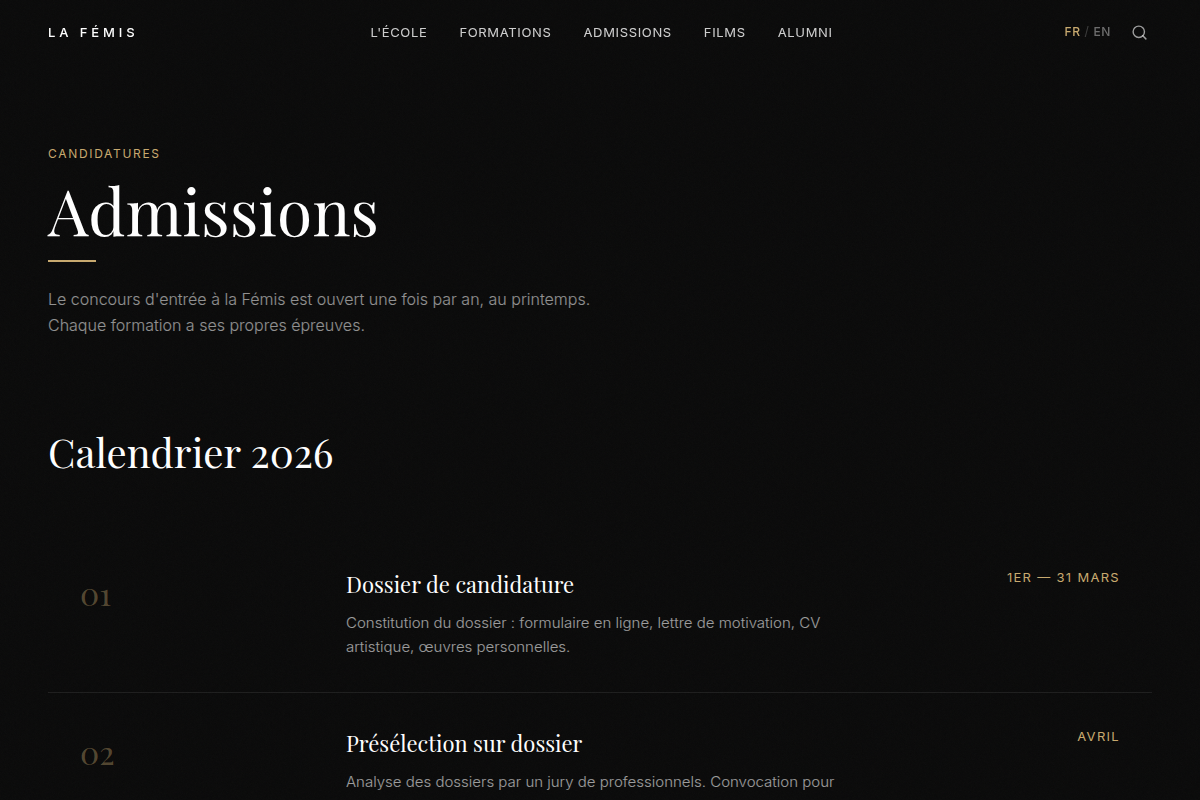 Le calendrier des admissions