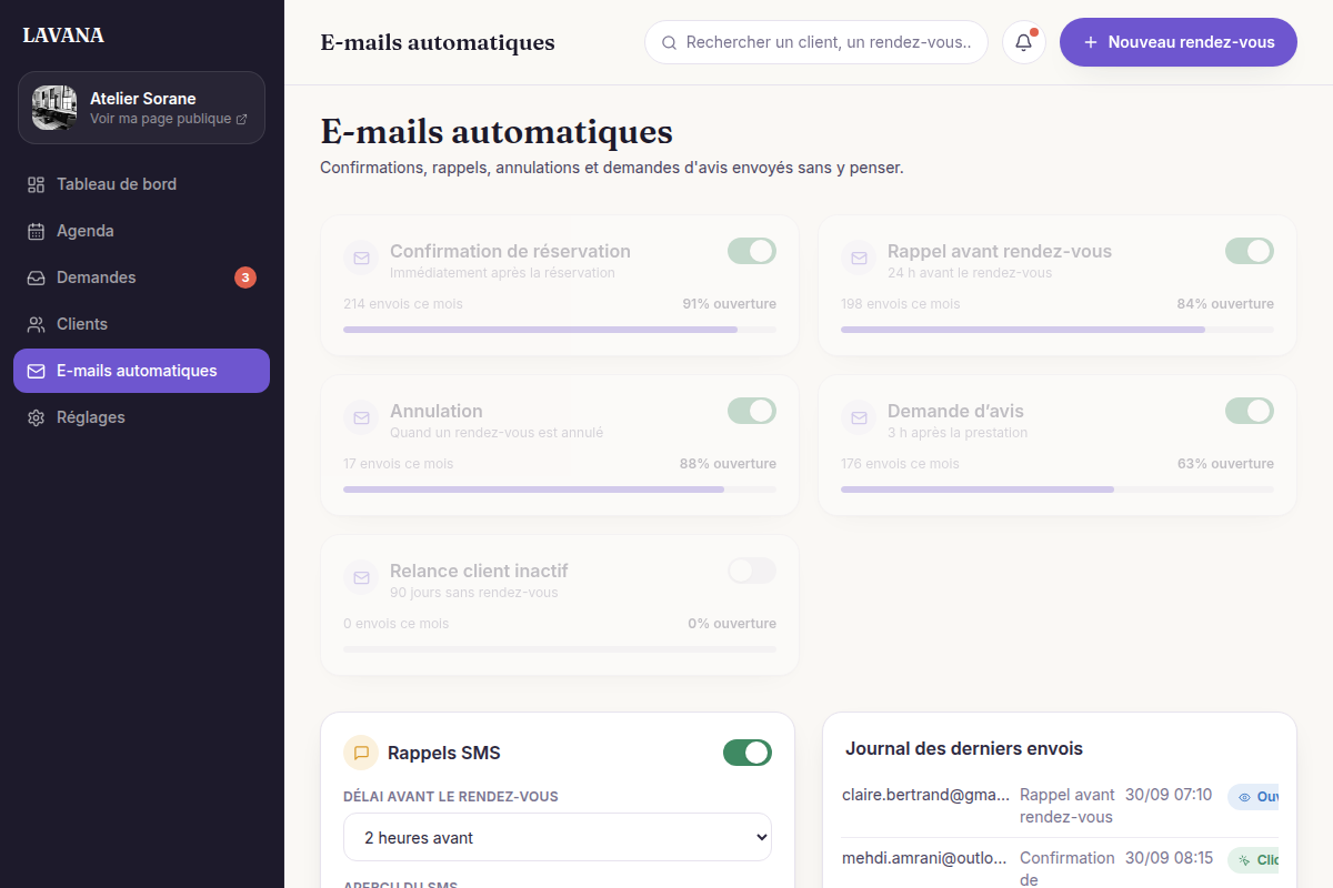 E-mails automatiques avec taux d'ouverture suivi