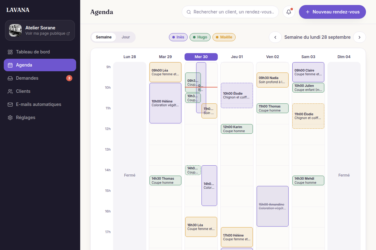 Agenda de la semaine, un agenda par collaborateur