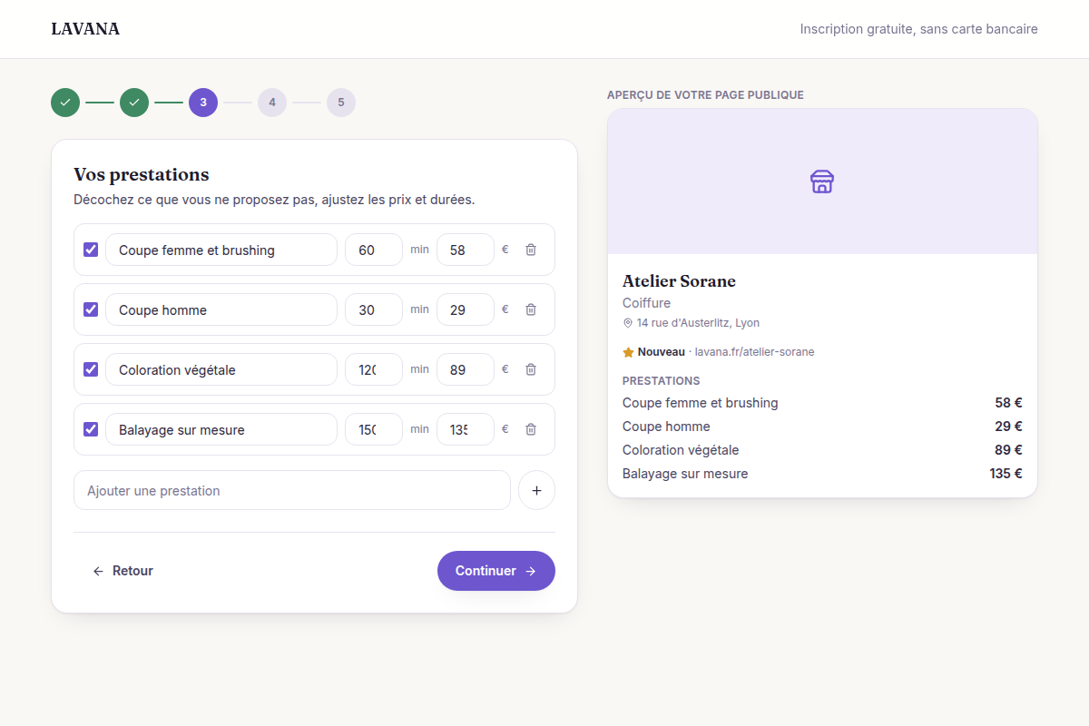 Onboarding en 5 étapes avec aperçu en direct