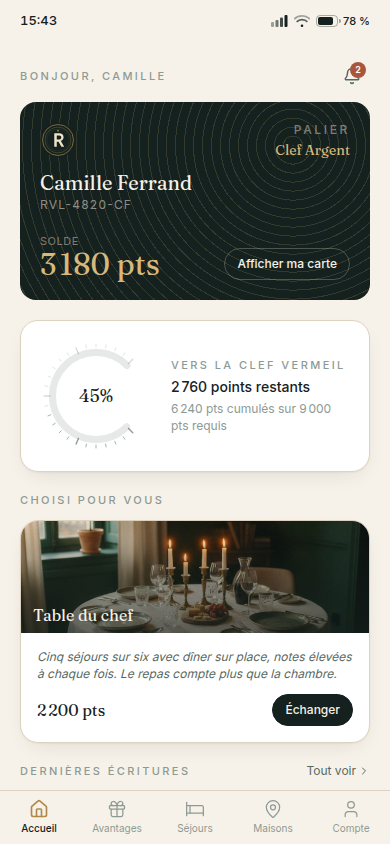 Carte membre, palier et progression