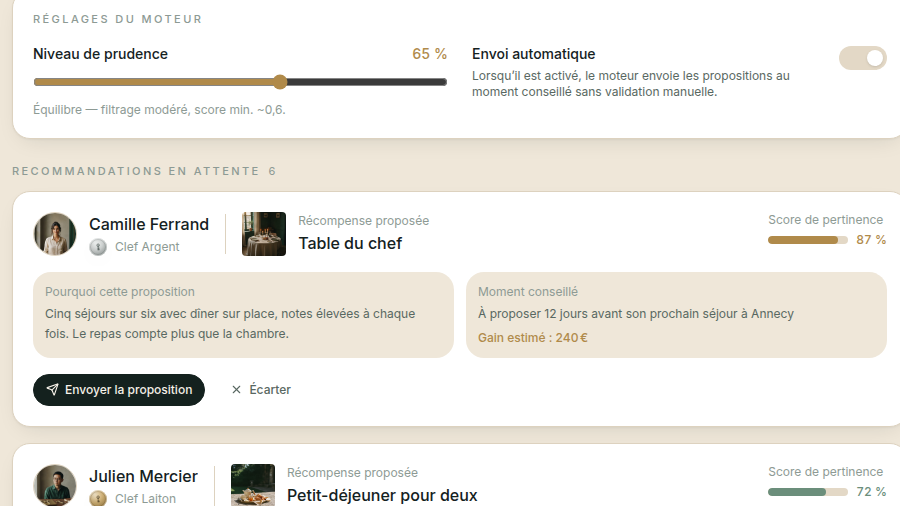 Le moteur qui suggère la bonne récompense