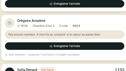 Le comptoir reconnaît qui n'est pas encore membre