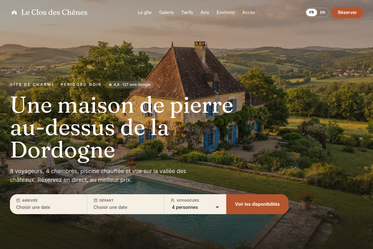 Hero avec moteur de recherche de disponibilités