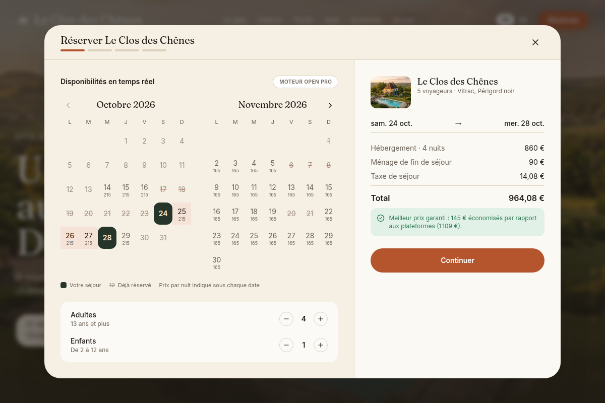 Calendrier de disponibilités en temps réel