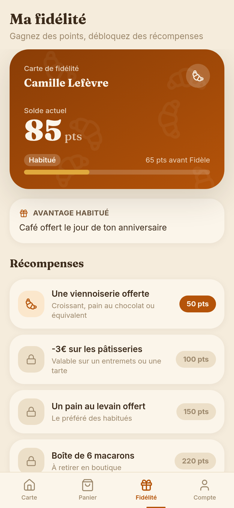 Carte de fidélité et récompenses