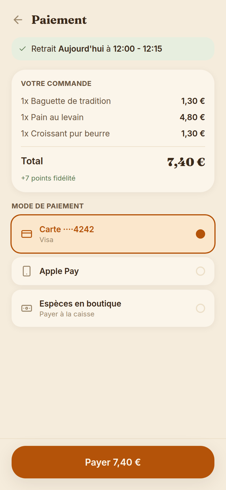 Paiement : récap commande et mode de paiement