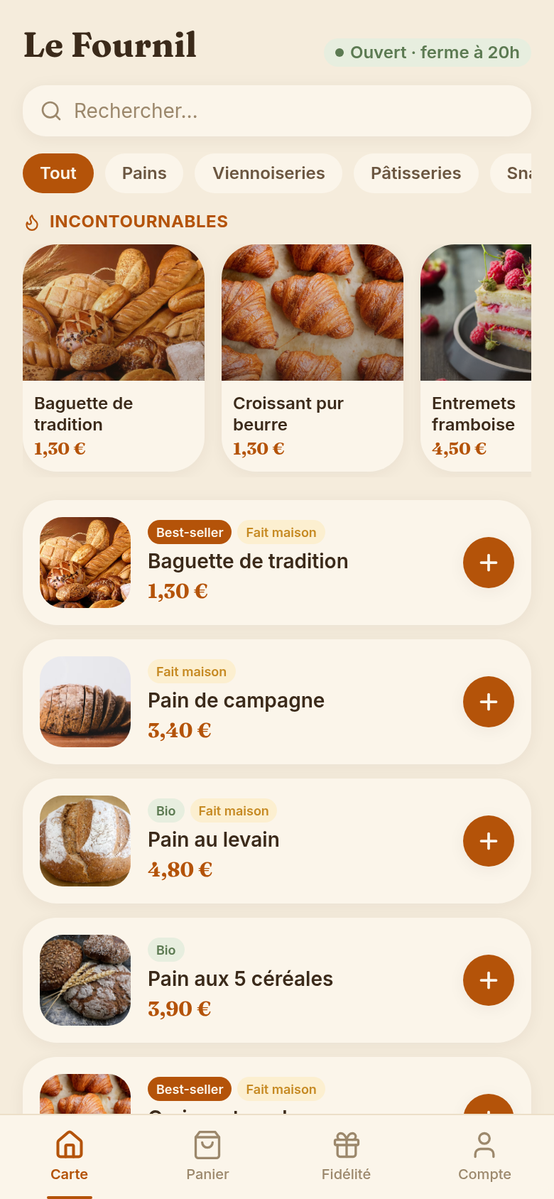 Carte du jour : catégories et incontournables
