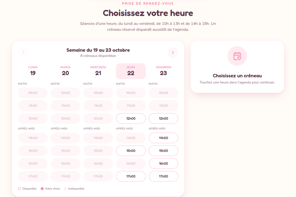 Agenda des créneaux libres par semaine
