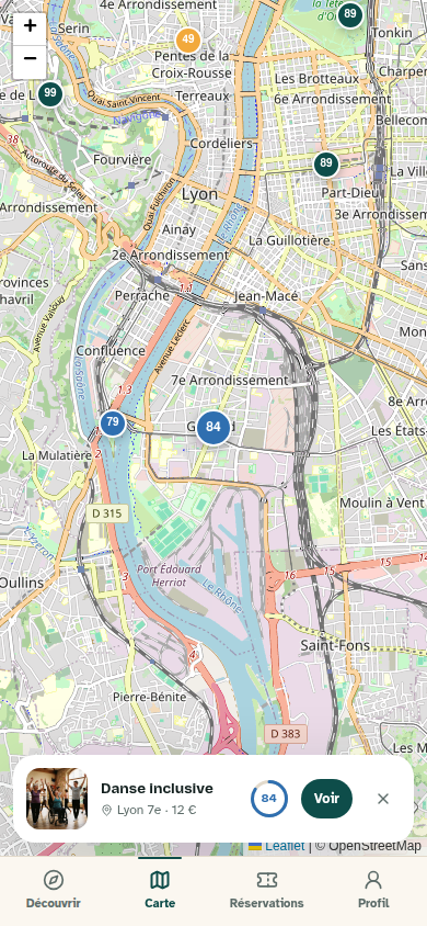 Carte des activités accessibles
