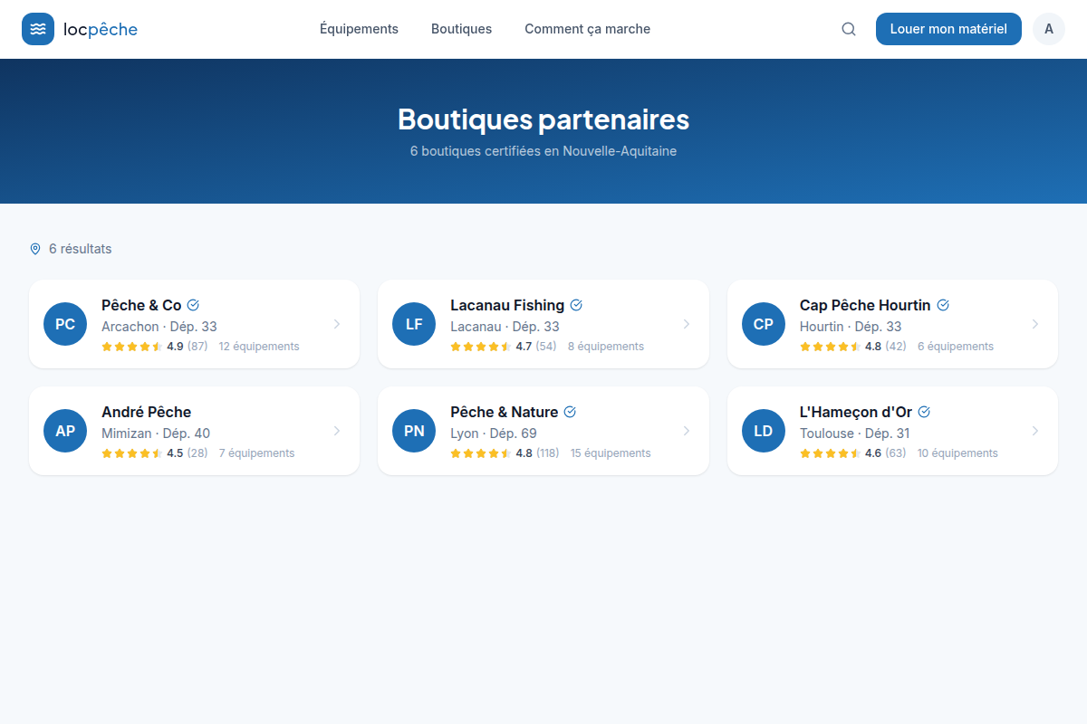 Annuaire des boutiques de pêche partenaires