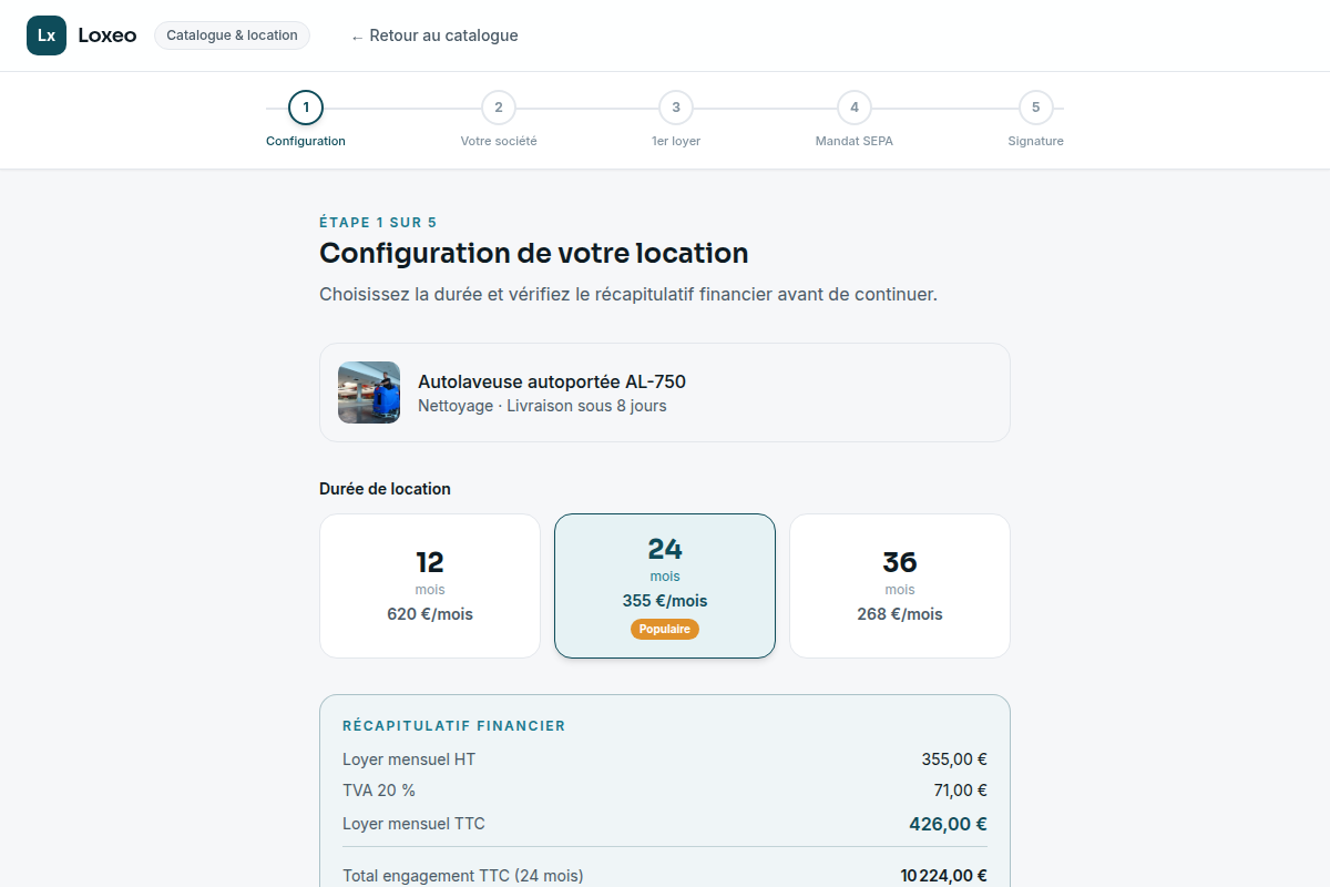 Configuration : durée et récap financier