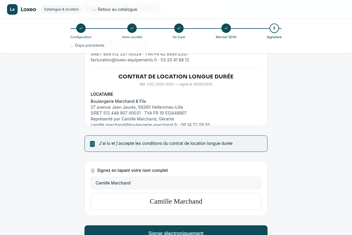 Contrat pré-rempli signé en ligne
