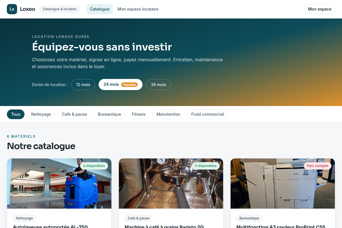Catalogue de matériel en location