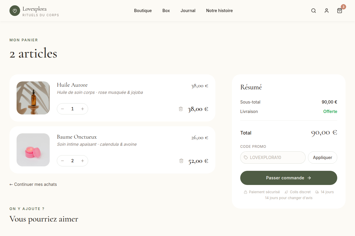 Panier persistant avec récapitulatif de commande