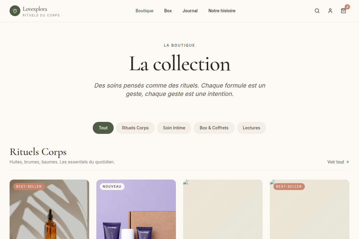 Boutique : catalogue filtrable de 19 produits