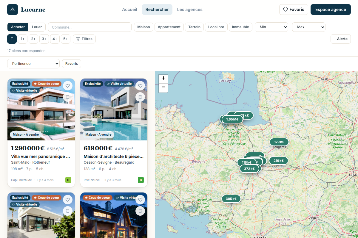 Recherche multi-critères avec carte interactive