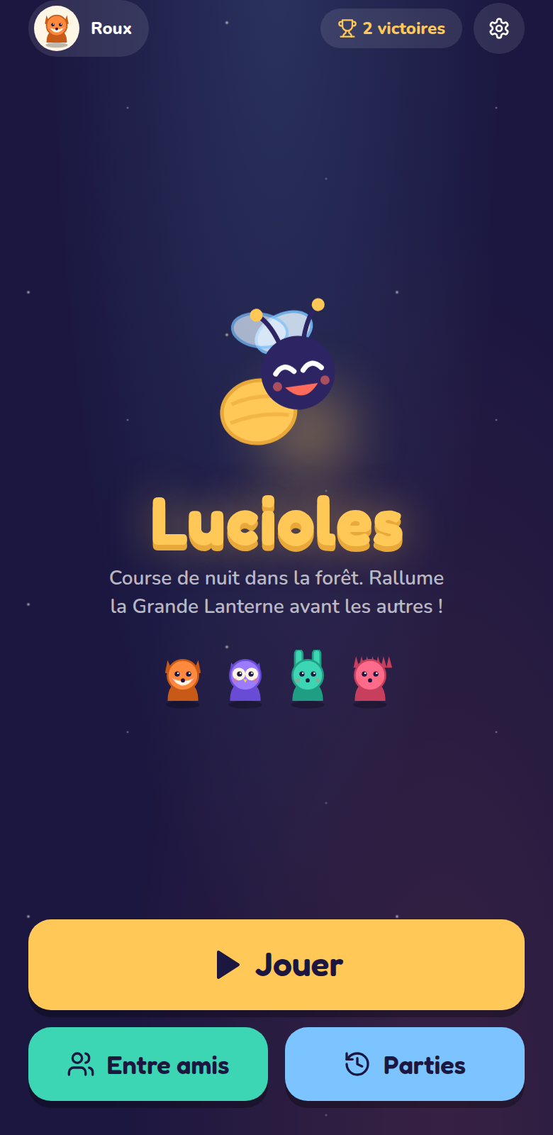 Menu du jeu, mascotte et raccourcis
